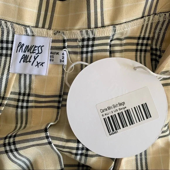 Princess Polly Checkered Mini Skirt in Cream and Black - Picture 3 of 7